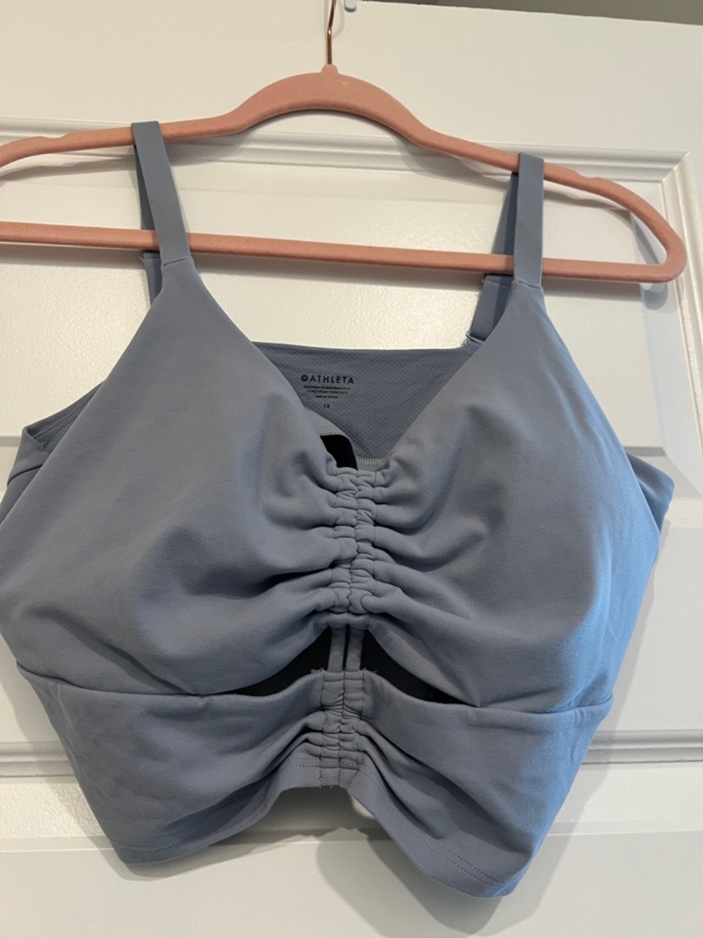 Athleta Light Blue Ruched Front Sports Bra
